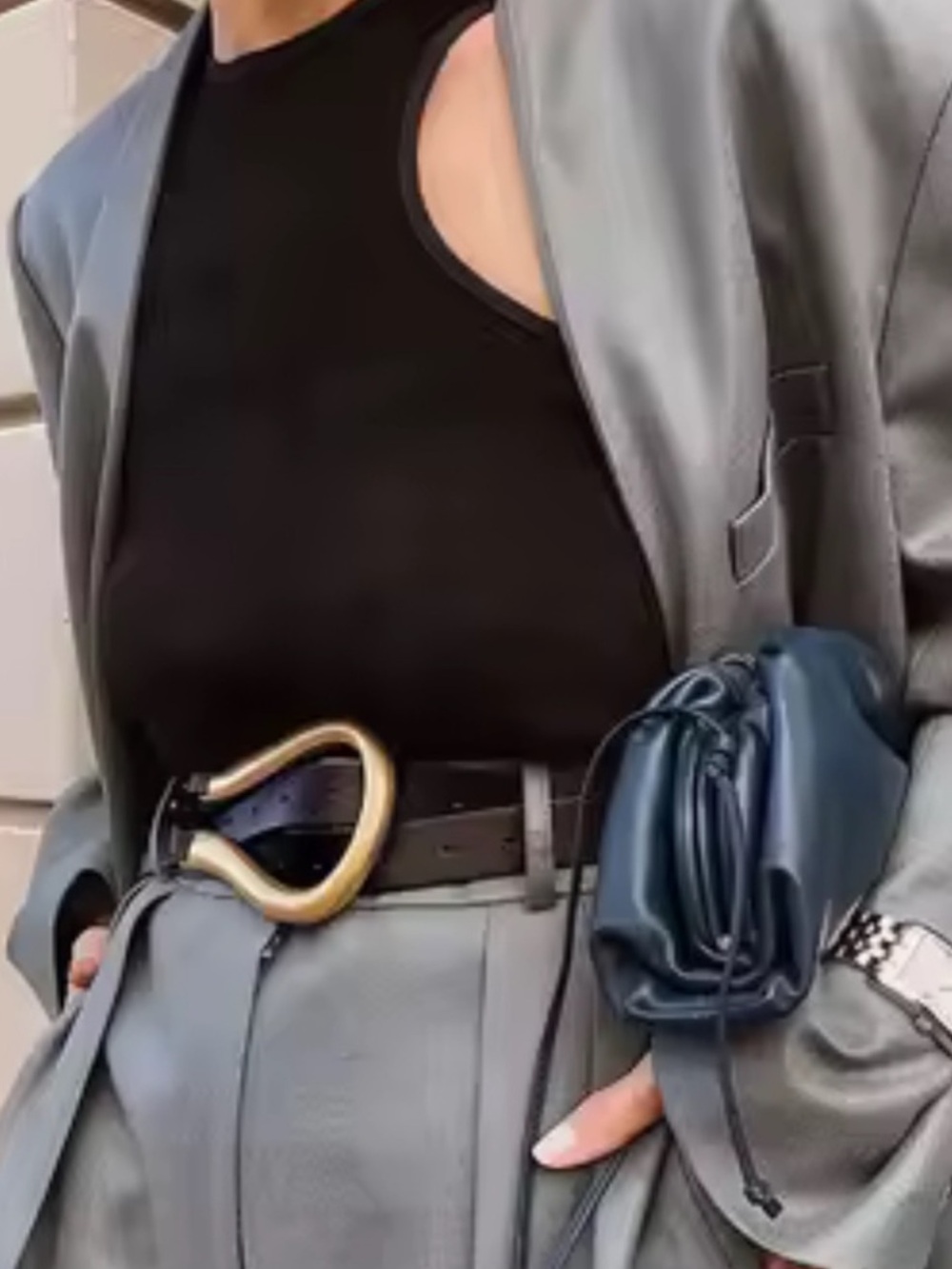 Black Vegan Leather Belt with Gold Buckle